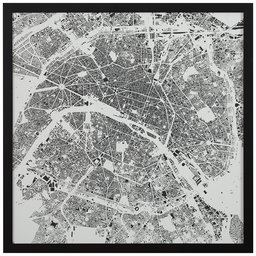Amazon Brand – Rivet Modern Black Framed Black and White Paris Map Print, 12" x 12"