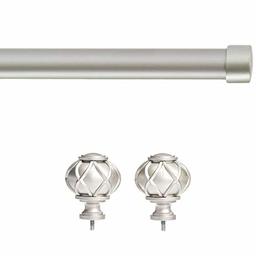 AmazonBasics Round Capped Finial with 1" Curtain Rod - 36-72", Nickel
