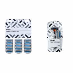 Solimo 5-Blade Razor Refills for Men with Dual Lubrication and Precision Beard Trimmer, 12 Cartridges (Fits Solimo Razor Handles only) & 5-Blade MotionSphere Razor for Men & 2 Cartridges