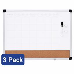 AmazonBasics 3 in 1 Combo Dry Erase Calendar Board, Aluminum Frame, 17" x 23", 3 Pack