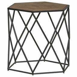 Amazon Brand – Stone & Beam Industrial Hexagonal Side Table with Solid Wood Top, 22.83"W, Brown and Gray