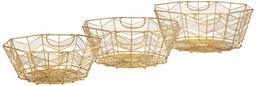 Amazon Brand - Rivet Modern Geometric Oval Wire Baskets, Set of 3, 7.25"H, 5"H, and 5"H, Gold