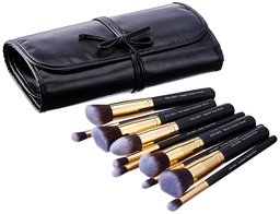 Amazon Brand - Solimo Makeup Brush Set With PU Leather Case (10 Pieces)