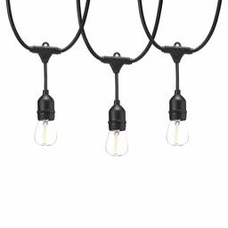 AmazonBasics 24-Foot LED Commercial Grade Outdoor String Lights, Includes 8 S14 Edison Style LED Bulbs, 1 Watt Power | Soft White, Black Cord (Renewed)