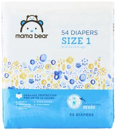Amazon Brand - Mama Bear Best Fit Diapers Size 1, 54 Count, White Print [Packaging May Vary]