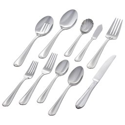 Stone & Beam Traditional Stainless Steel Flatware Silverware Set, Service for 8, 45-Piece, Silver with Royal Trim
