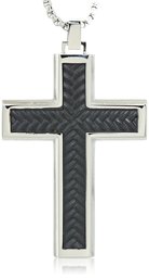 Stainless Steel Cross Pendant with Textured Black IP on 24" Round Box Chain