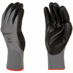AmazonBasics Polyurethane Coated Gloves, Polyester Liner Fiber, Touch Screen, Grey, 12-Pair
