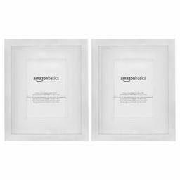 AmazonBasics 8" x 10" Photo Picture Frame or 5" x 7" with Mat - Nickel, 2-Pack