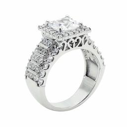 [Amazon Collection] Amazon Collection Rhodium Plated Sterling Silver Clear Cubic Zirconia Frame Ring Size 14