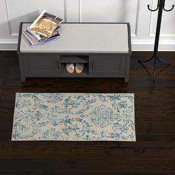 Ravenna Home Vintage Damask Patterned Rug, 2' x 4', Blue on Ivory