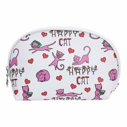 Amazon Brand - Solimo Cosmetic, Makeup & Toiletries Pouch (Happy Cat; White, Purple)