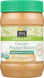 365 Everyday Value, Organic Creamy Peanut Butter Unsweetened & No Salt, 16 Ounce