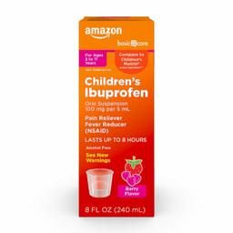 Basic Care Children's Ibuprofen Oral Suspension 100 mg per 5 mL (NSAID), Pain Reliever and Fever Reducer, Berry Flavor, 8 Fluid Ounces