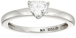 Platinum Plated Sterling Silver Swarovski Zirconia Heart Solitaire Ring