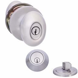 AmazonBasics Entry Door Knob with Lock and Deadbolt, Oval Egg, Satin Nickel