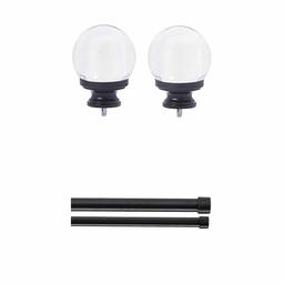AmazonBasics Clear Acrylic Ball Finial with 1" Double Curtain Rod - 36-72", Black