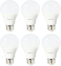 AmazonBasics 60 Watt Equivalent, Soft White, Dimmable, 15,000 Hour Lifetime, A19 LED Light Bulb | 6-Pack