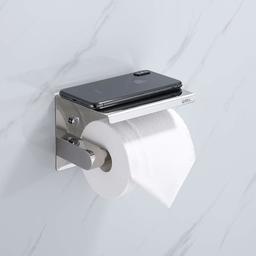 Umi. by Amazon - Toilet Paper Holder Storer with Shelf Stainless Steel Mirror Surface Wall Mounted Drilling Non Slip Design for Bathroom Washroom Silver