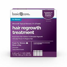 Amazon Basic Care Hair Regrowth Treatment For Women, Minoxidil Topical Aerosol, 5% (Foam), 12.66 Ounces