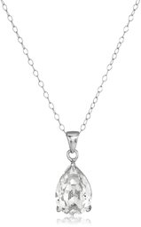 Sterling Silver Swarovski Crystal Clear Teardrop Pendant Necklace, 18"
