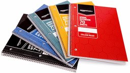 AmazonBasics College Ruled Wirebound Notebook, 70-Sheet, Assorted Sunburst Pattern Colors, 5-Pack