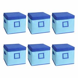 Amazon Brand - Solimo Fabric Storage Box with Lid, Large, Set of 6, Medical Blue and Royal Blue