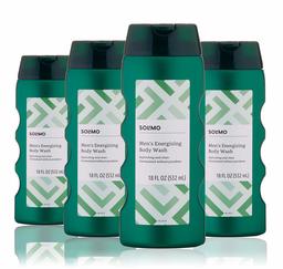 Amazon Brand - Solimo Men's Energizing Body Wash, 18 fl. oz (Pack of 4)