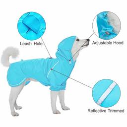 UMI. Essential 33cm Lightweight Reflective Dog Raincoat with Hood & Harness Hole, Blue, Outdoor Rain Gear Jacket 2 Legs for Dogs