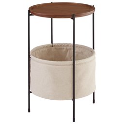 Amazon Brand – Rivet Meeks Round Side Table with Fabric Storage Basket, 24"H, Walnut and Cream