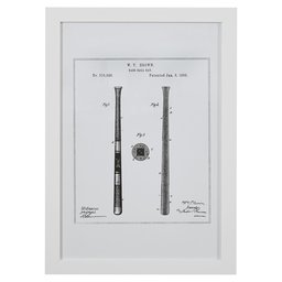 Amazon Brand – Stone & Beam Modern Gold Print of 1885 Baseball Bat Patent Wall Art, White Frame, 15" x 21"
