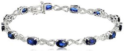 Sterling Silver Created Blue Sapphire and Diamond Infinity Bracelet (1/10 cttw, I-J Color, I2-I3 Clarity), 7.25"
