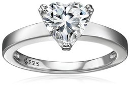 Platinum-Plated Silver Heart-Shape (1.5 cttw) Solitaire Ring made with Swarovski Zirconia, Size 7