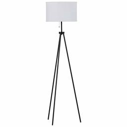 Rivet Mid-Century Modern Tripod Décor Living Room Standing Floor Lamp with Light Bulb and Drum Shade, 58"H, Black