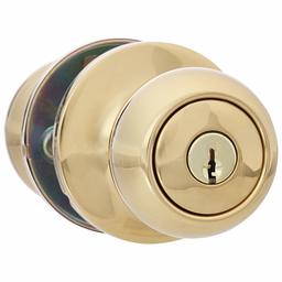 AmazonBasics Exterior Door Knob With Lock, Coastal, Polished Brass