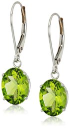 14K Gold Oval Gemstone Dangle Leverback Earrings