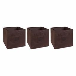 Amazon Brand - Solimo Fabric Storage Box, Medium, Set of 3, Brown