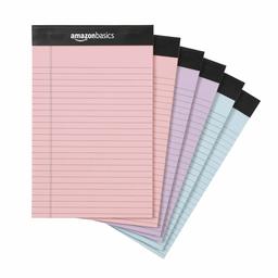 AmazonBasics Writing Pads, 5" x 8", Narrow Ruled, Pink, Orchid & Blue Paper, 6-Pack