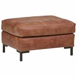 Rivet Edgewest Modern Ottoman, Leather, 32" W, Saddle (Renewed)