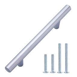 AmazonBasics Euro Bar Cabinet Handle (1/2" Diameter), 6.13" Length (3.75" Hole Center), Polished Chrome, 10-Pack