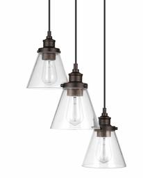 Amazon Brand - Ravenna Home 3-Light Cascading Pendant Light with Clear Glass Shades, Vintage Edison Bulbs Included, 70.2"H, Dark Bronze