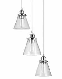 Amazon Brand - Ravenna Home 3-Light Cascading Pendant Light with Clear Glass Shades, Vintage Edison Bulbs Included, 70.2"H, Chrome Finish