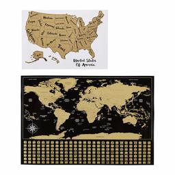 AmazonBasics Scratch Off Poster of The World Map & The United States Map with Scratcher and Tracking Accessories, 16" x 24" and 17" x 11.8" (Renewed)