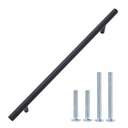 AmazonBasics Euro Bar Cabinet Handle (3/8" Diameter), 10" Length (7.5" Hole Center), Flat Black, 10-Pack