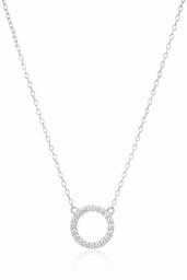 Women's Open Circle Cubic Zirconia 16 Inch With 2 Inch Extender Pendant Necklace, Sterling Silver