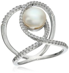 [Find] Amazon Collection Platinum Plated Sterling Silver Swarovski Zirconia Freshwater Cultured Pearl Platinum Plated Sterling Silver Open Curb Ring (5/8Cttw) Japanese Size No. 11 X L (US Size 6 # # # #)