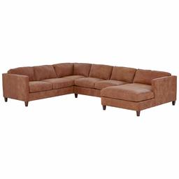 Amazon Brand – Stone & Beam Andover Leather Left-Facing U-Shaped Sectional, 134"W, Saddle Brown