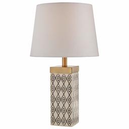 Rivet Geometric Shape Ceramic Table Lamp with Bulb, Black and White, 8.0" x 8.0" x 16.75", Grey