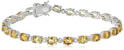 18k Yellow Gold Plated Sterling Silver Genuine Citrine Oval Cut 5x4mm and Diamond Accent Tennis Bracelet, 7.25"