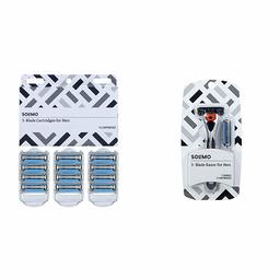 Solimo 3-Blade Razor Refills for Men with Dual Lubrication, 12 Cartridges (Fits Solimo Razor Handles only) & 3-Blade MotionSphere Razor for Men with Dual Lubrication, Handle & 2 Cartridges